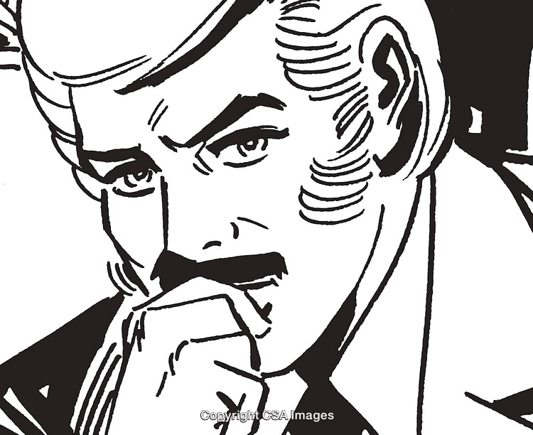 Retro Pop Art Style Illustration of a Man in a Thoughtful Pose