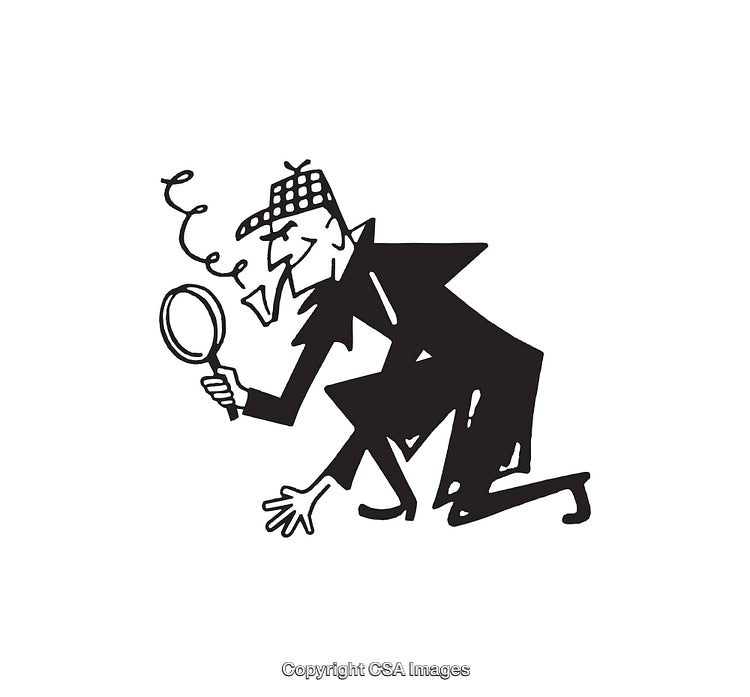 Detective Character Illustration Holding a Magnifying Glass and Investigating
