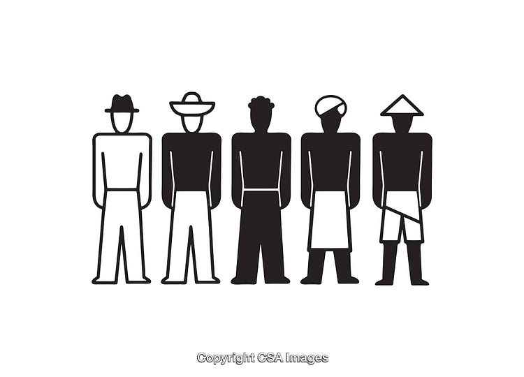Diverse Cultural Figures Depicted in Simplistic Black and White Icon Designs