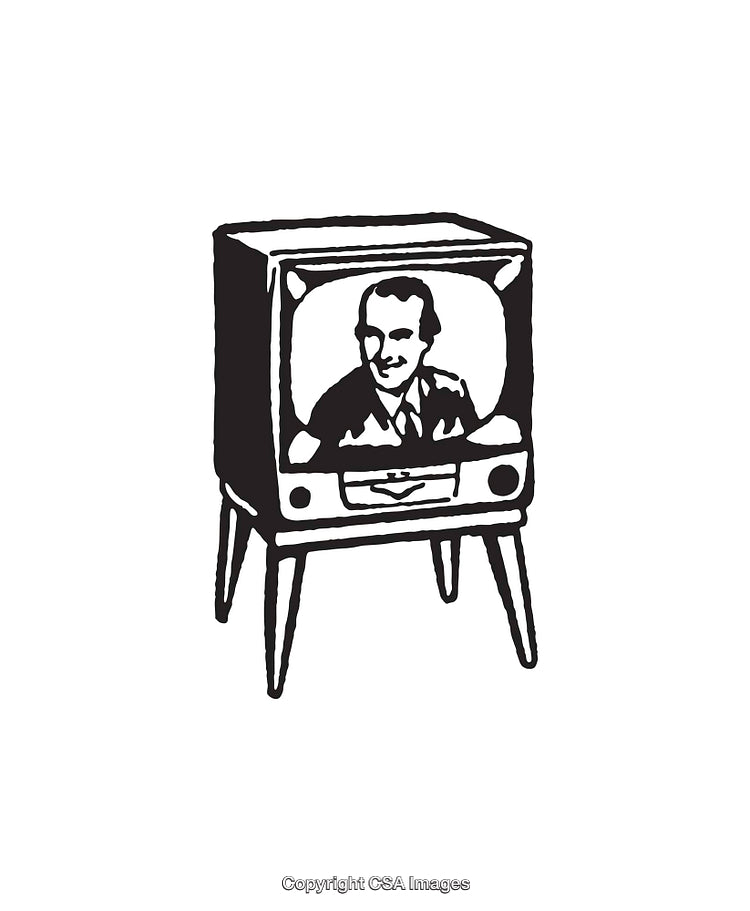 Vintage Black and White Television Illustration with Retro Design