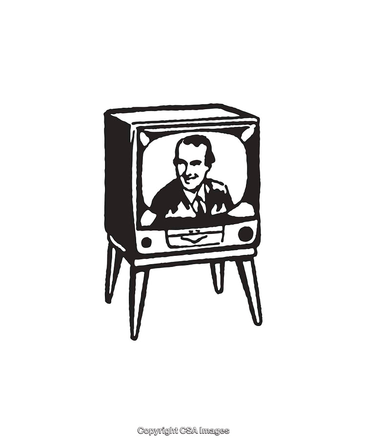 Vintage Black and White Television Illustration with Retro Design