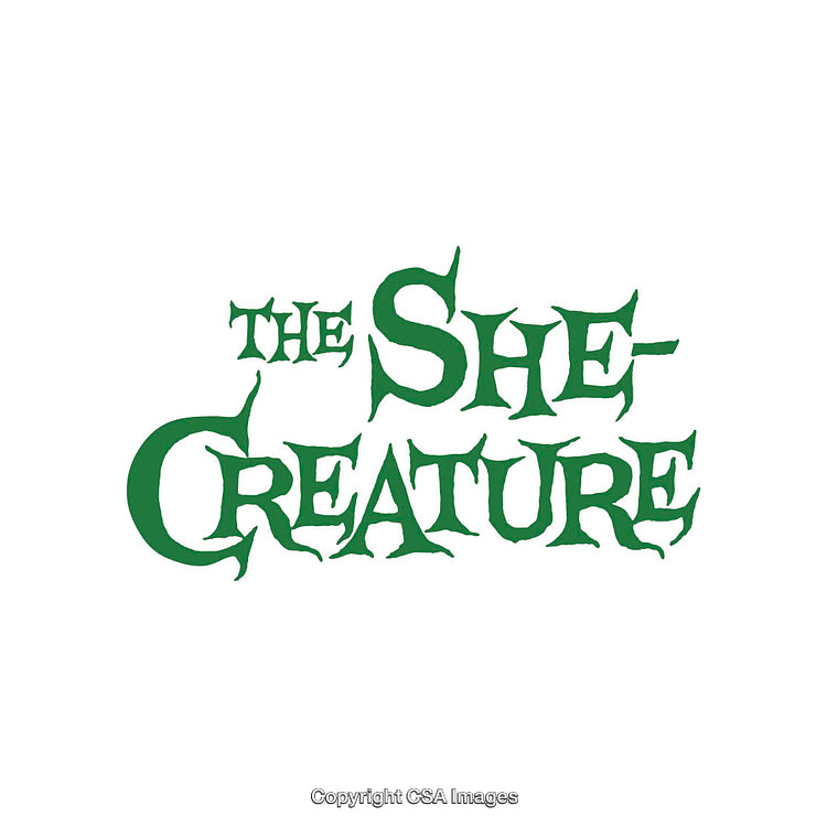 Stylized Artistic Text of 'The She-Creature' in Bold Green Letters on White