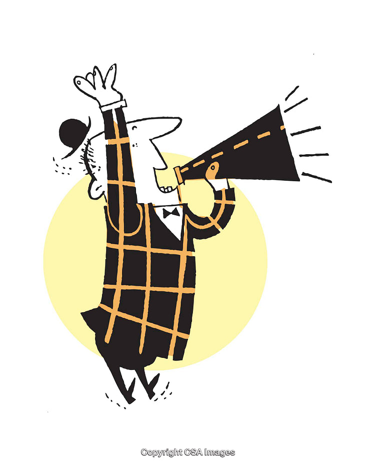 Expressive Cartoon Character Shouting Through a Megaphone in Vibrant Colors