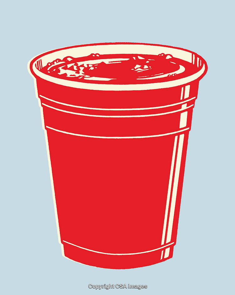 Red Plastic Cup Illustrated in Minimalist Style on Light Blue Background