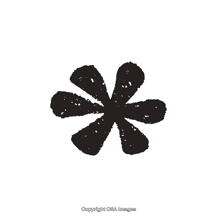 Distressed Black Flower Symbol With Textured Petals Design on White Background