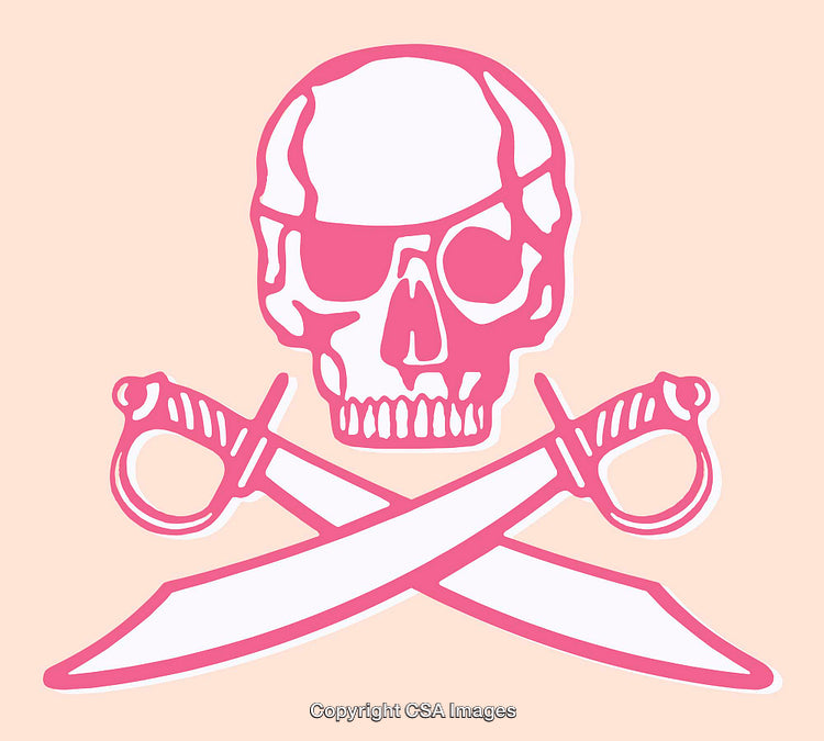 Pink Pirate Skull with Crossed Swords on Pale Background