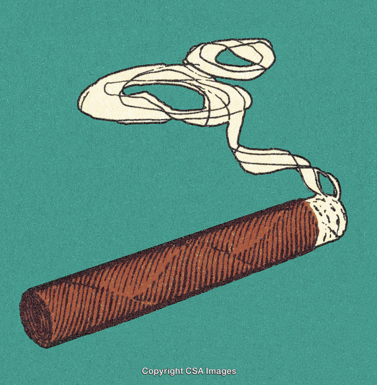 Illustration of a Lit Cigar with Smoke on a Teal Background