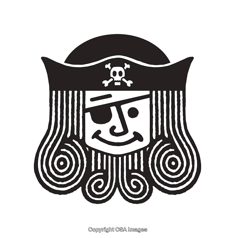 Black and White Pirate Icon With Skull Hat and Eye Patch