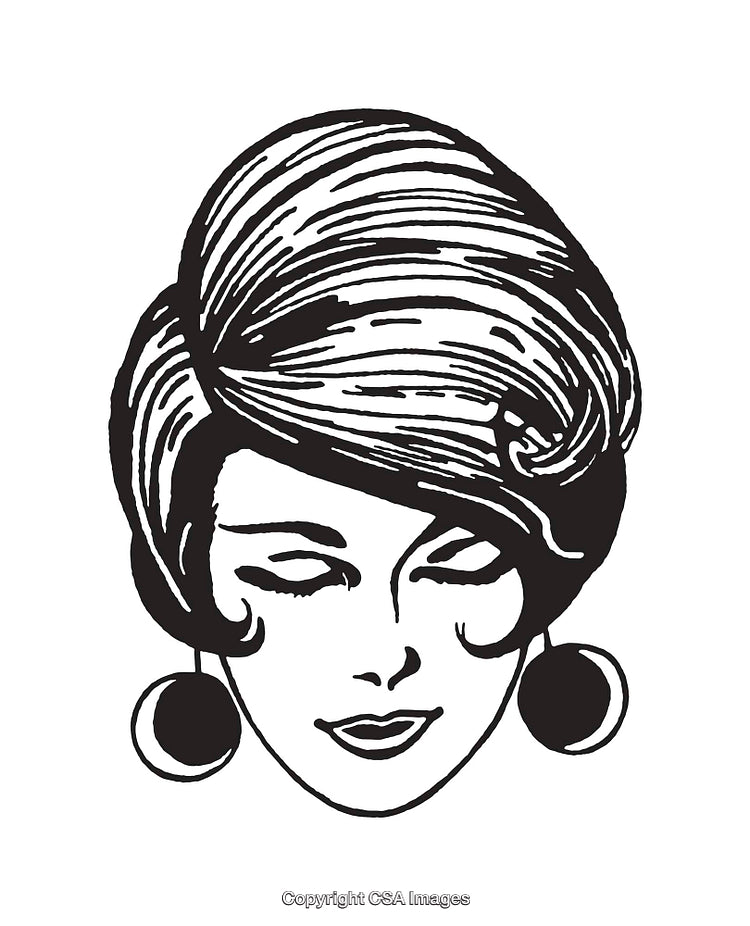 Retro Line Art Illustration of a Woman's Face with Stylish Hair
