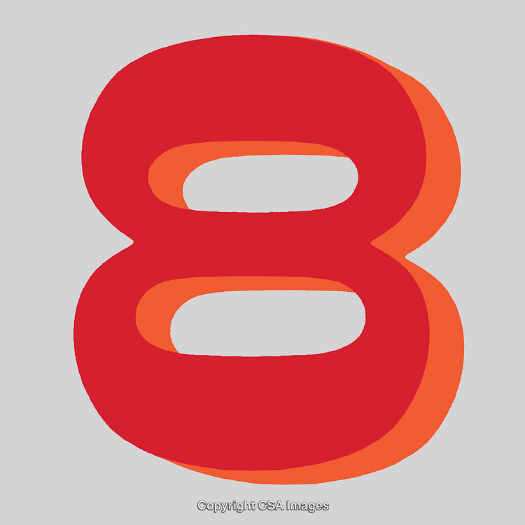 Vivid Red and Orange Number Eight on a Gray Background