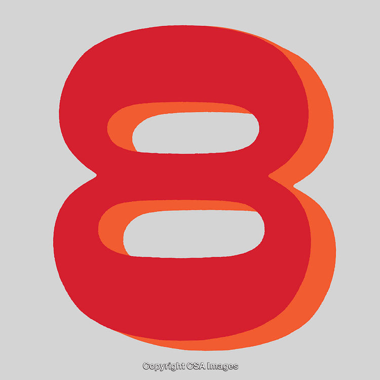 Vivid Red and Orange Number Eight on a Gray Background