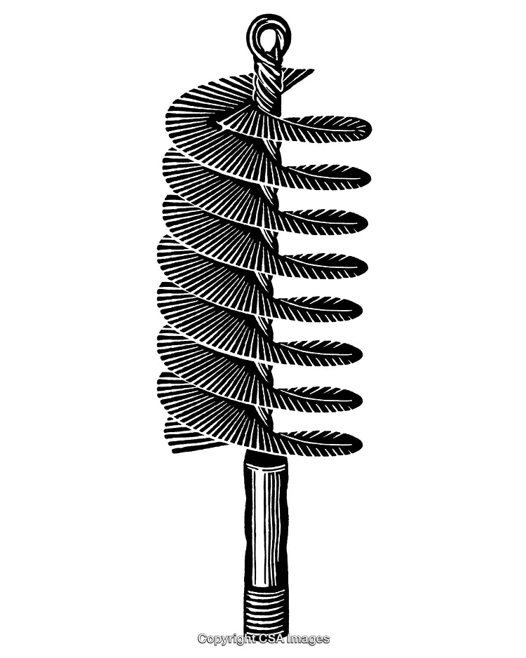 Handcrafted Engraving Illustration of Intricate Coil on Wooden Handle