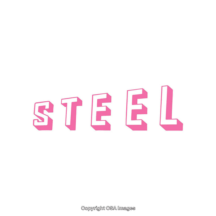 Pink Steel Text with Bold 3D Lettering on White Background