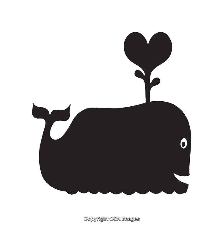 Black and White Whale Illustration with Heart Spout Decoration