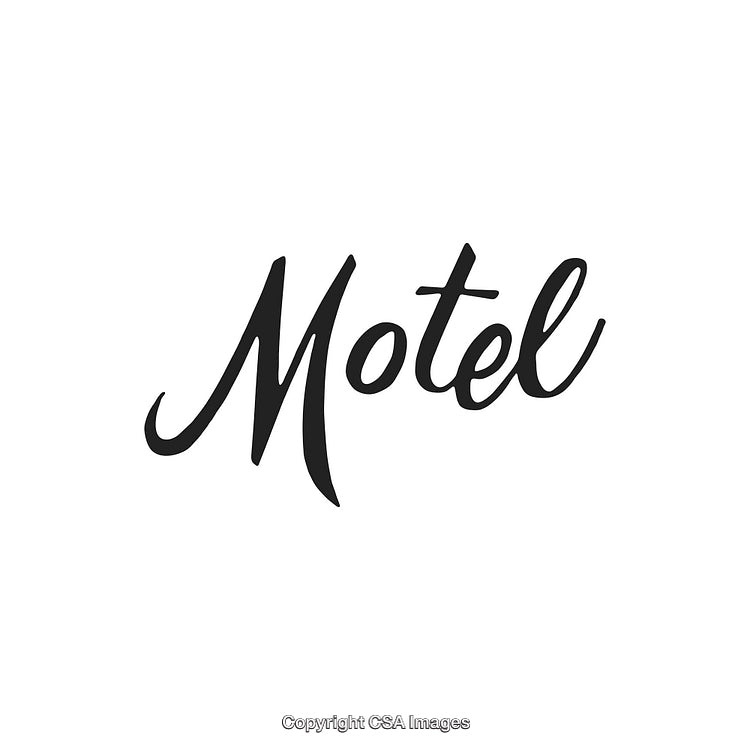 Elegant Black Script Style Motel Sign on Clean White Background