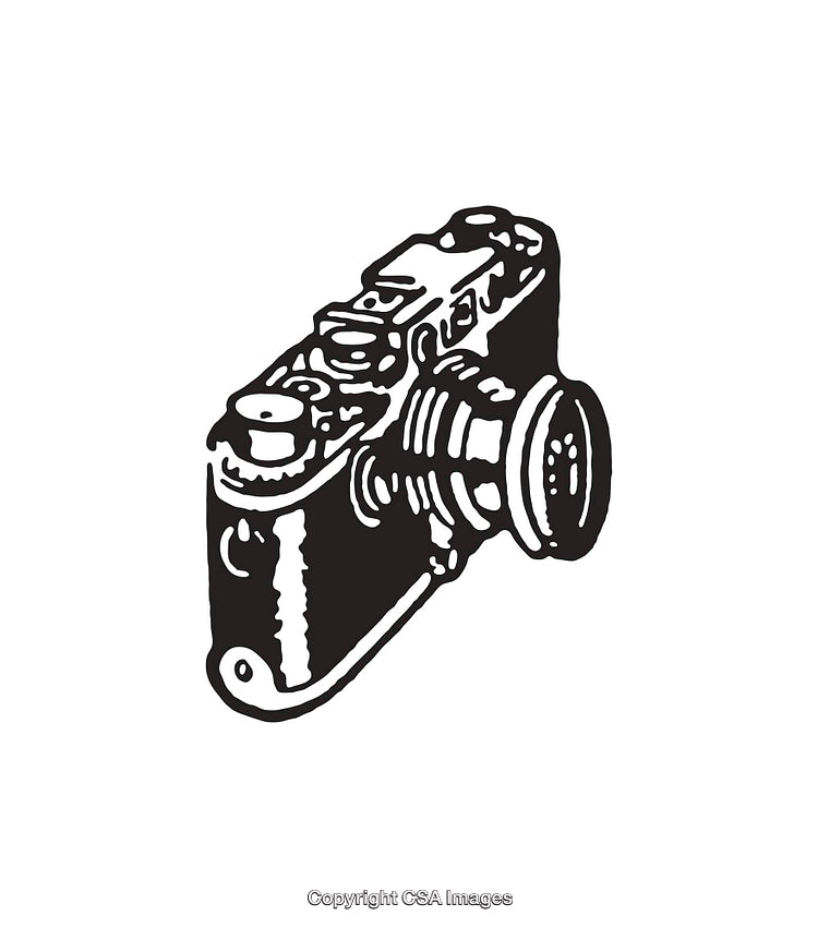 Black and White Line Art of a Vintage Camera Illustration