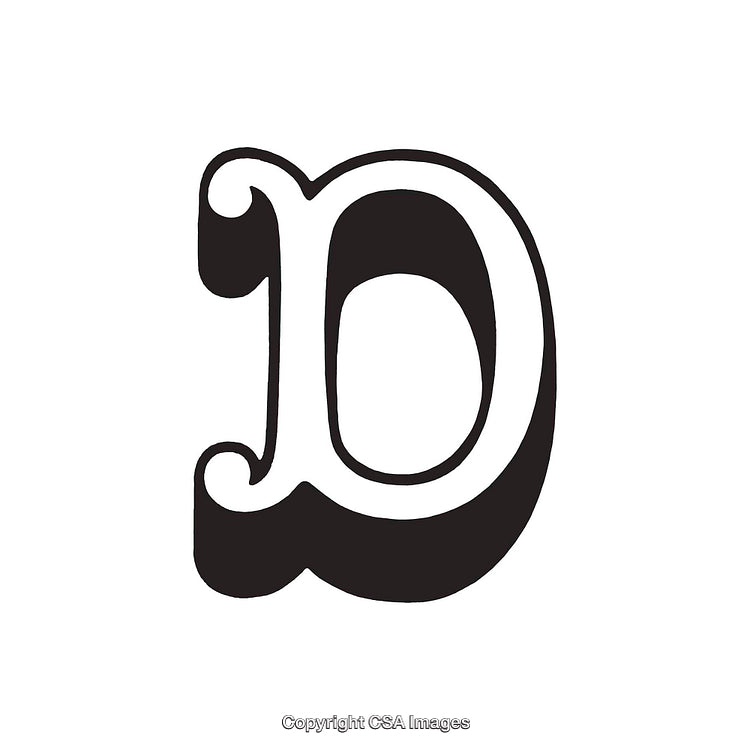 Ornate Black and White Letter 'D' Featuring a Classic Decorative Font Style