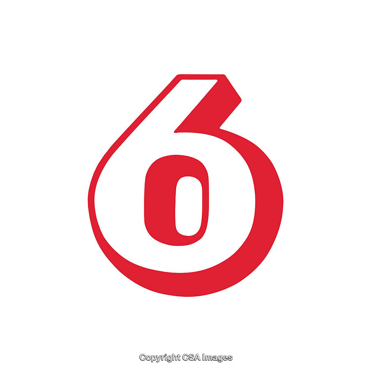 Bold Red Number Six on White Background in a Modern Style