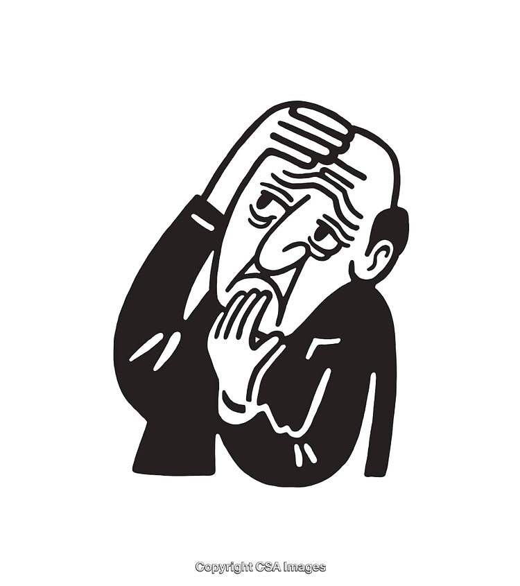 Black and White Illustration of a Concerned Senior Man
