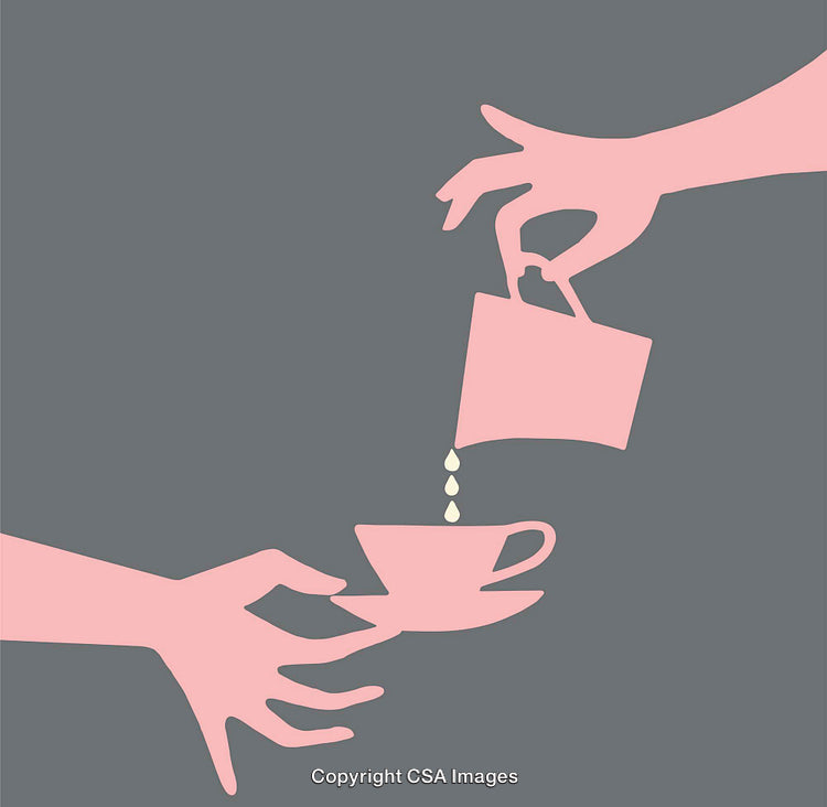 Minimalist Illustration of Pouring Milk into a Coffee Cup