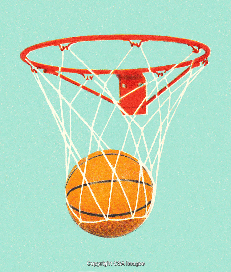 Stylized Basketball Scoring Through Hoop With Retro Dot Screening Effect