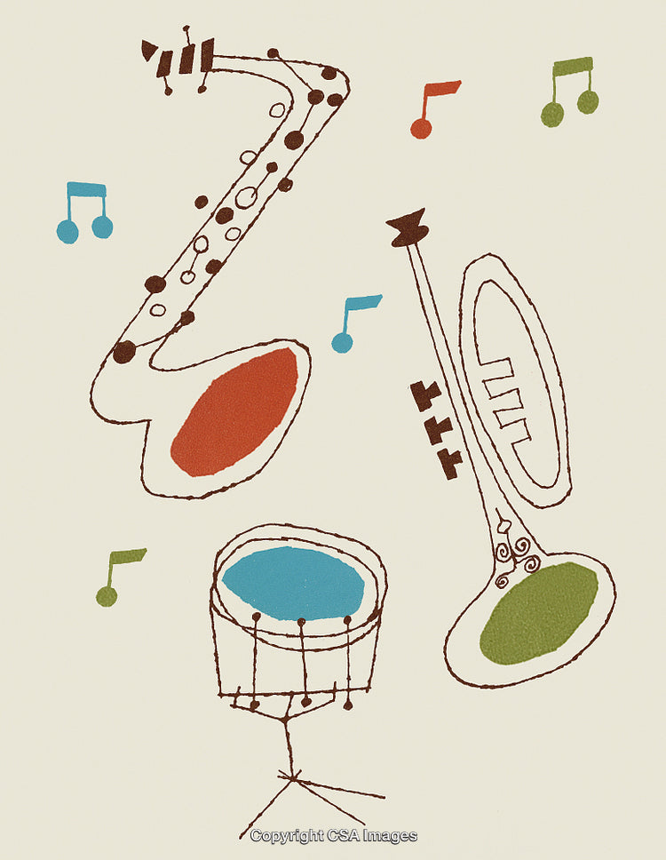 Abstract Illustration of Musical Instruments With Colorful Notes