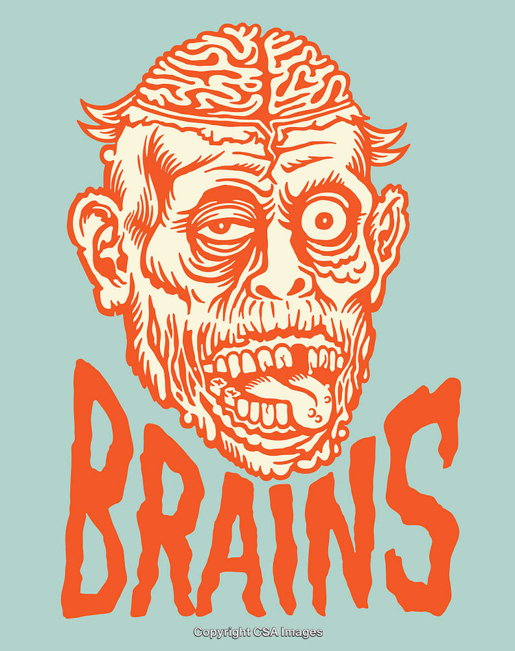 Colorful Line Art Illustration of a Zombie With Brain Design