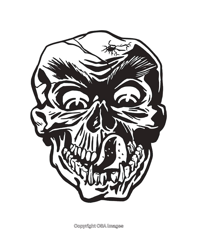 Black and White Line Art Illustration of a Detailed Skull with Unique Features