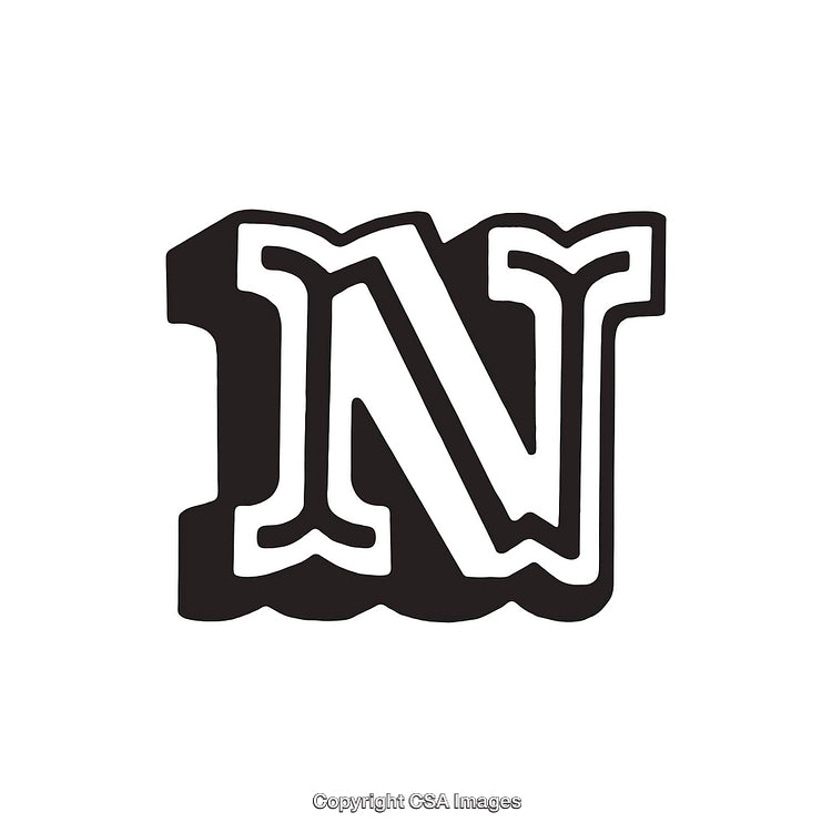 Stylized Black And White Letter 'N' With Bold Outline Design