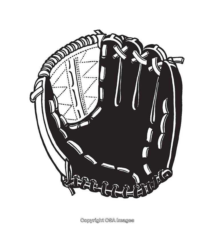 Black and White Line Art Illustration of a Baseball Glove