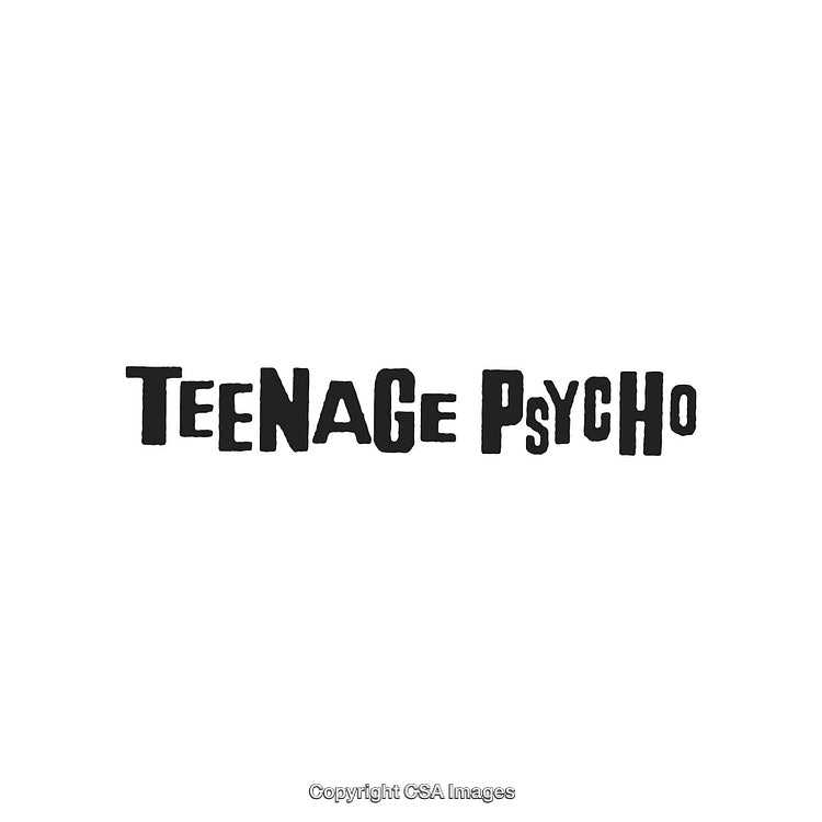 Grunge Style Teenage Psycho Typography in Black on White Background