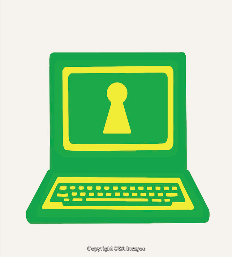 Green Computer Illustration With Security Concept and Keyhole Design
