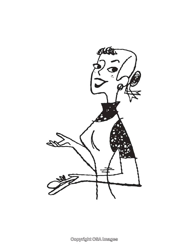 Black and White Line Art Illustration of Female Character in Artistic Style