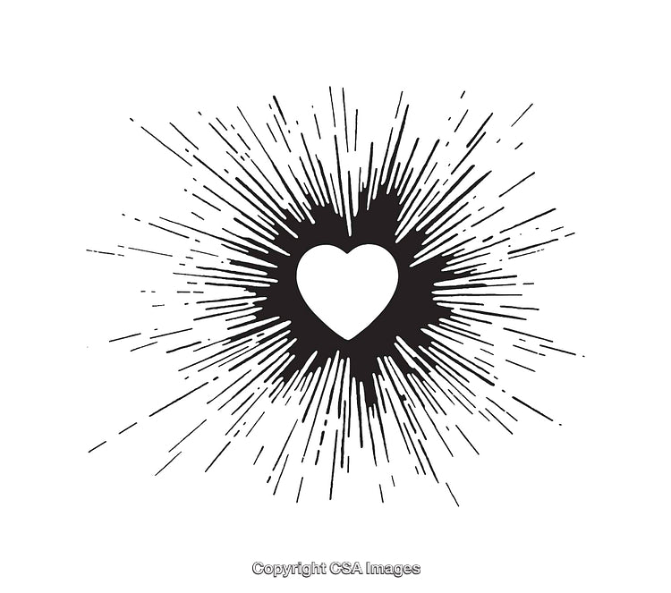 Stylized Heart Illustration with Radiating Black and White Light Lines