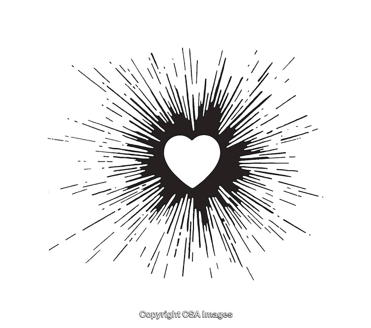 Stylized Heart Illustration with Radiating Black and White Light Lines