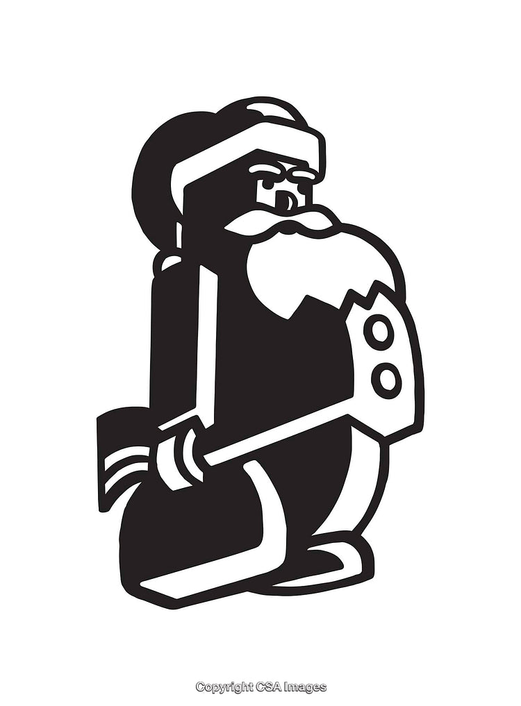Black and White Line Illustration of Santa Claus Holding a Shovel