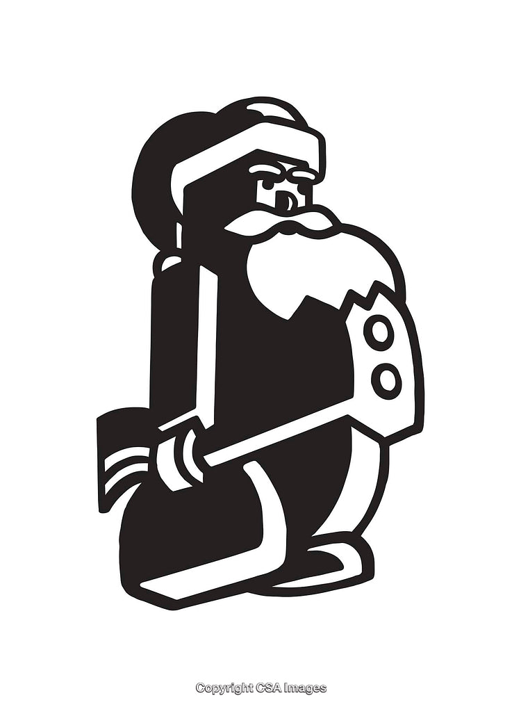 Black and White Line Illustration of Santa Claus Holding a Shovel