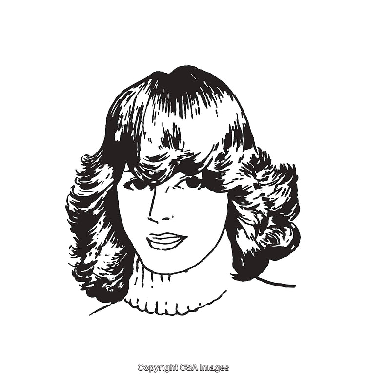 Vintage Black and White Line Art Illustration of a Woman's Portrait