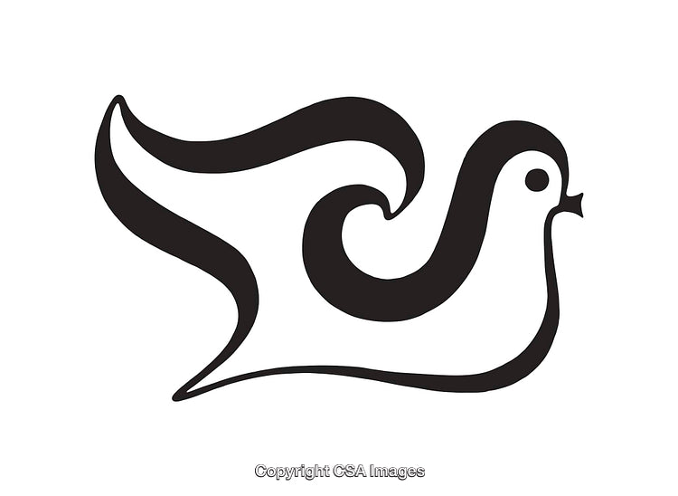 Abstract Black and White Bird Illustration with Flowing Tail Feathers