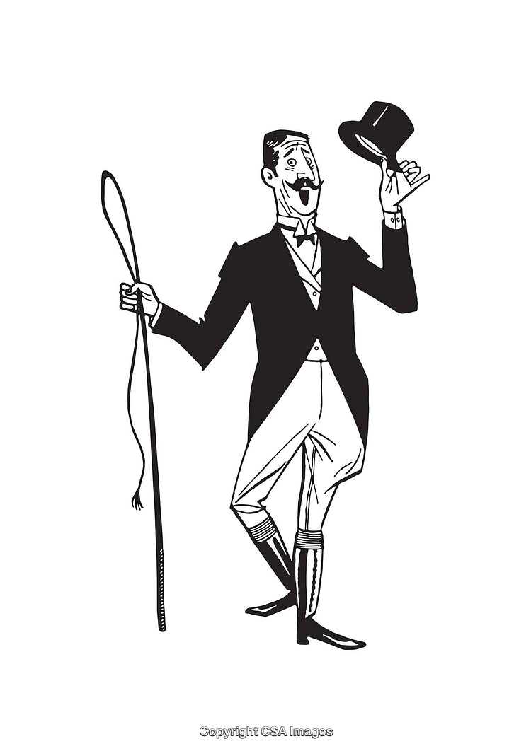 Black And White Gentleman Illustration with Top Hat and Riding Whip