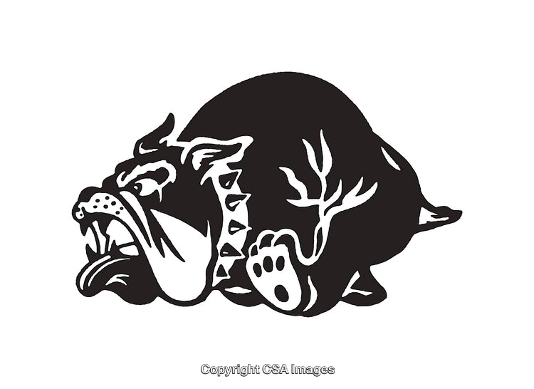 Black and White Line Art Illustration of a Fierce Bulldog