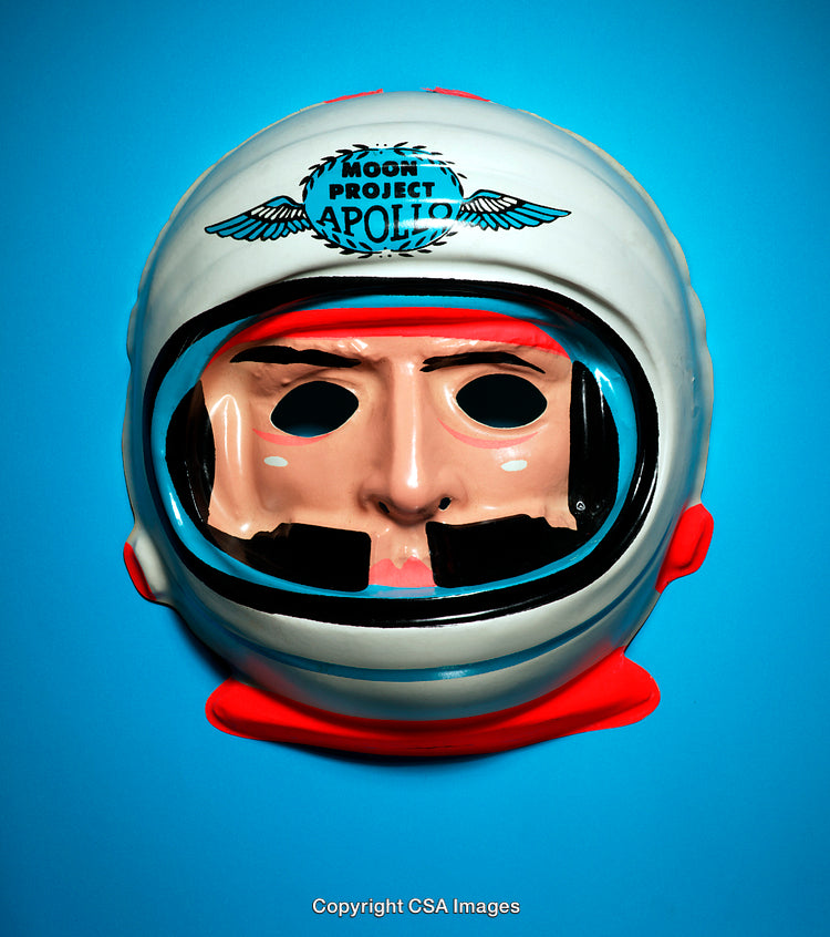 Retro Apollo Space Theme Plastic Mask on Vibrant Background