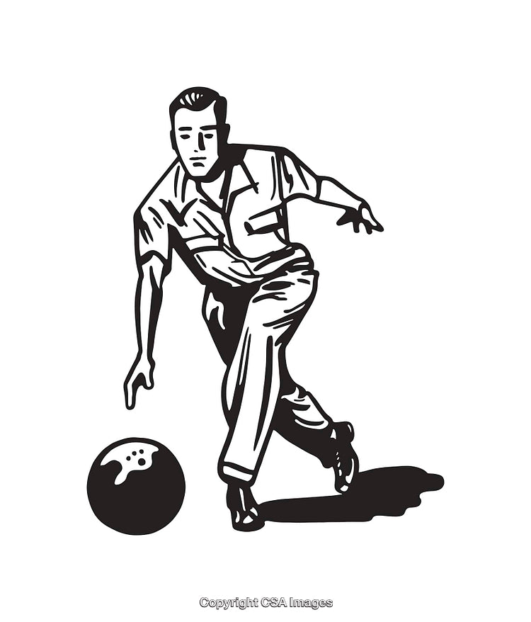 Man Bowling in Black and White Line Art Illustration