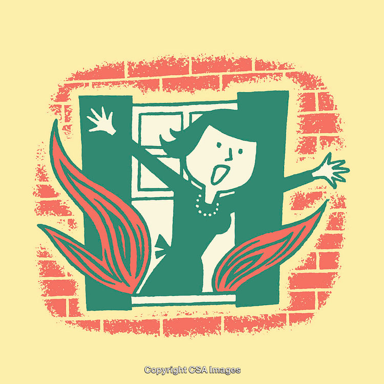 Colorful Line Art of Woman Reaching Out of a Window Illustration