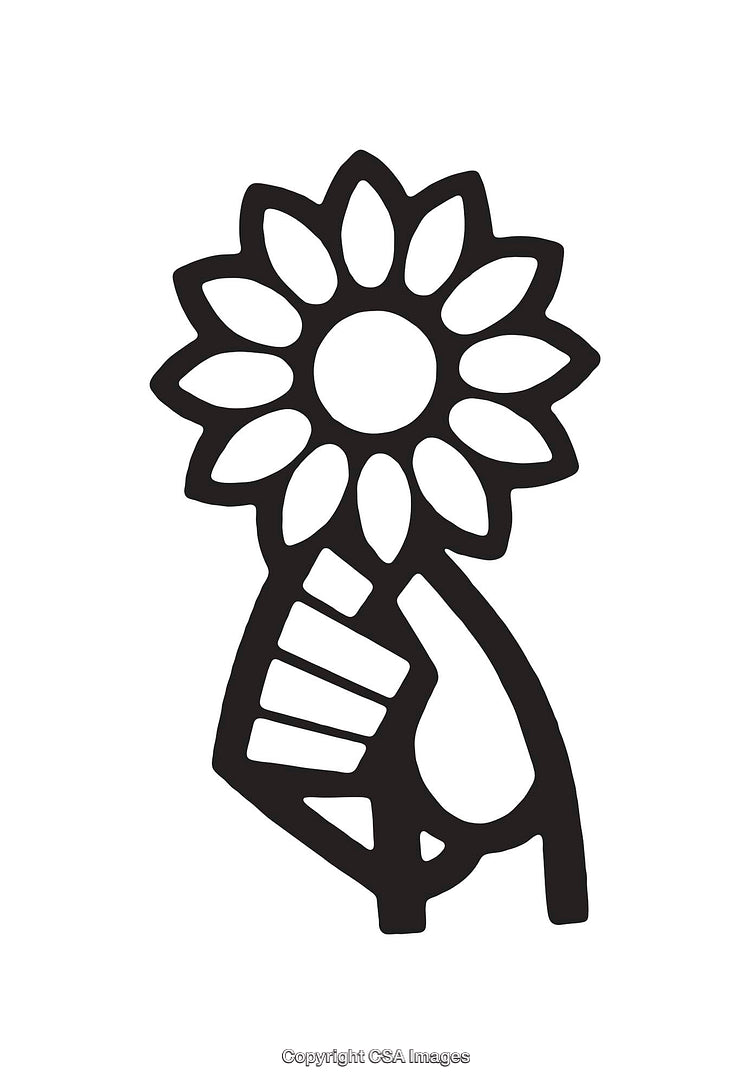 Black and White Line Art of Hand Holding a Vibrant Sunflower