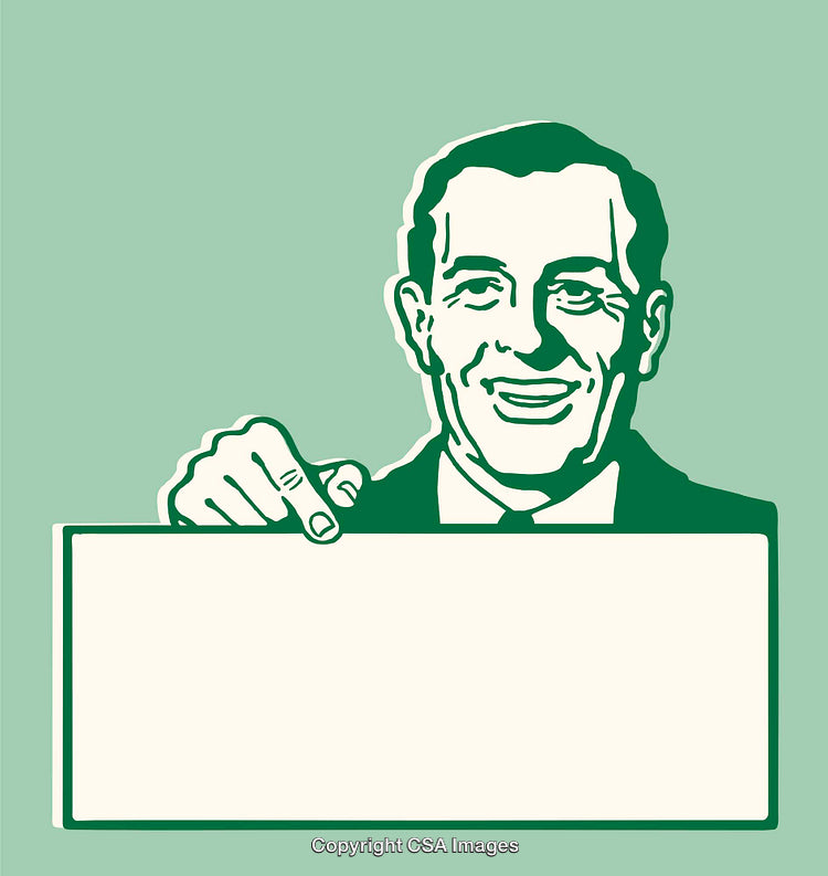 Vintage Style Illustration of Smiling Man Holding a Blank Sign