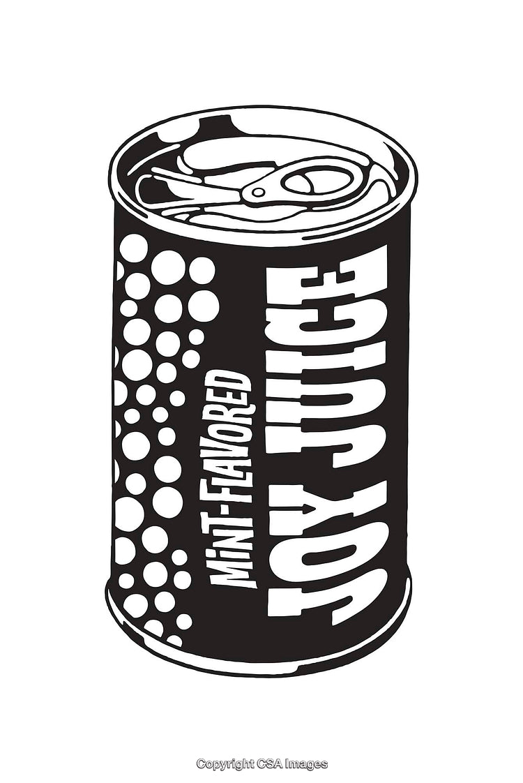 Black and White Line Art Illustration of a Can with Text