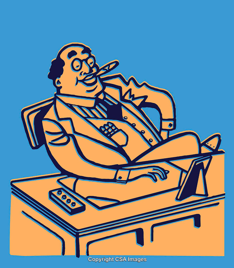 Color Line Art Illustration of a Businessman Relaxing at His Office Desk