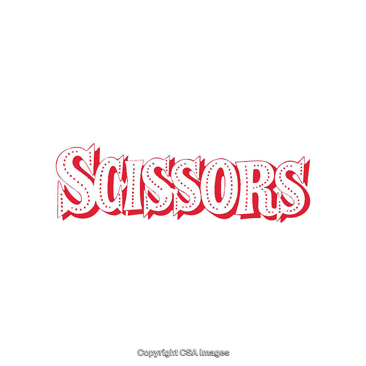 Stylized Typography Featuring the Word 'Scissors' in a Bold Red Design