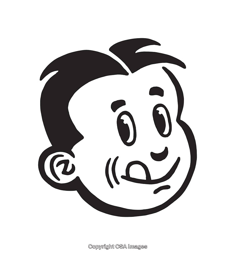 Vintage Black and White Cartoon Illustration of a Smiling Face